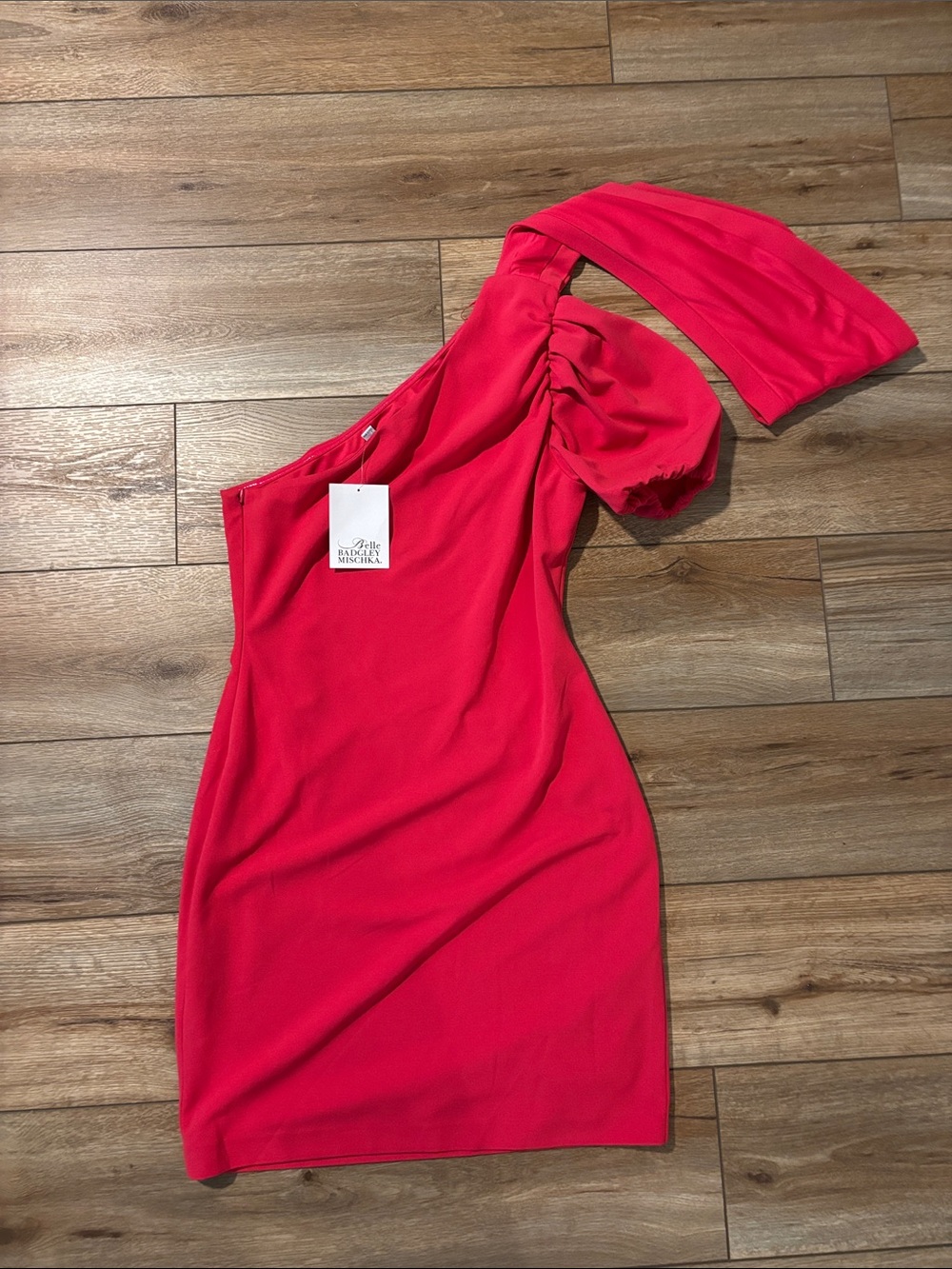 Belle Badgley Mischka Hot Pink One Shoulder Cocktail Dress